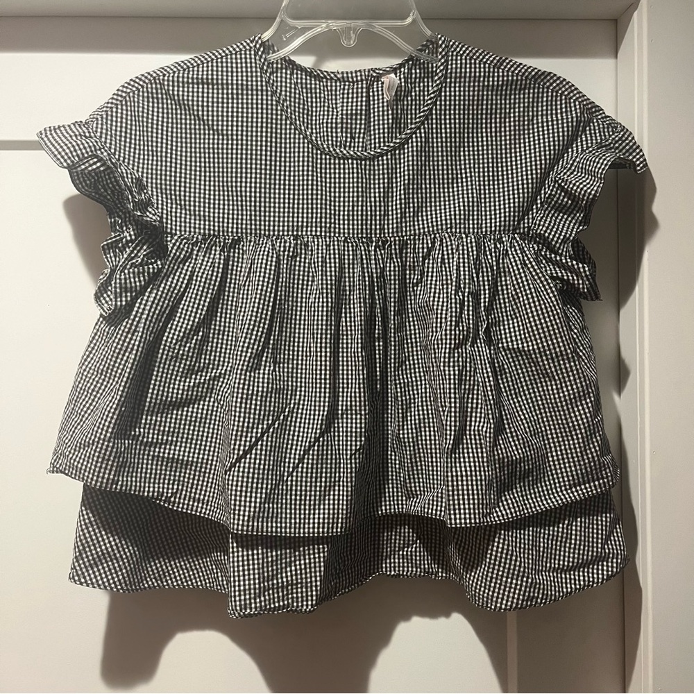 Zara Black and White Checked Top
